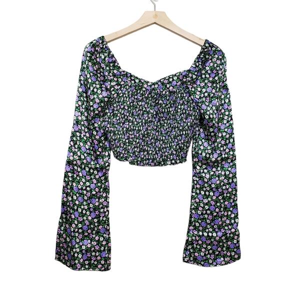 TOPSHOP Floral Print Puff Sleeve Crop Top NEW - Picture 3 of 10